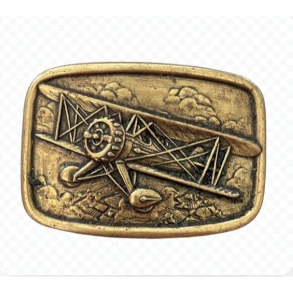 Vintage Avon Biplane Bi-Plane Airplane Belt Buckle Gold-Tone - Picture 1 of 6
